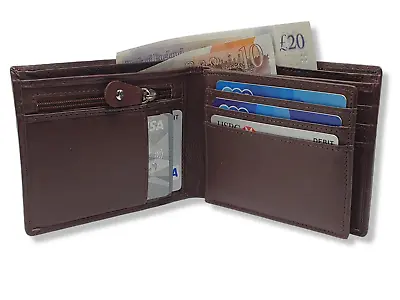 StarHide Mens RFID Protector Soft Leather Wallet ID Window Zip Coin Pocket 115 • £18.99