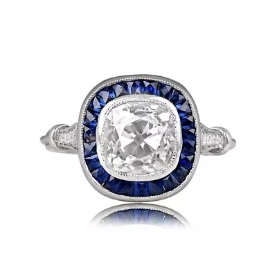 Antique Art Deco Lab-Created Diamond Sapphire Wedding 14K White Gold Filled Ring • $71.40