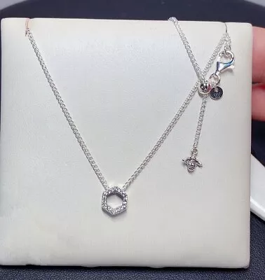 AUTHENTIC Pandora Necklace Silver Sparkling Honeycomb Hexagon Necklace 398787C01 • $45.99