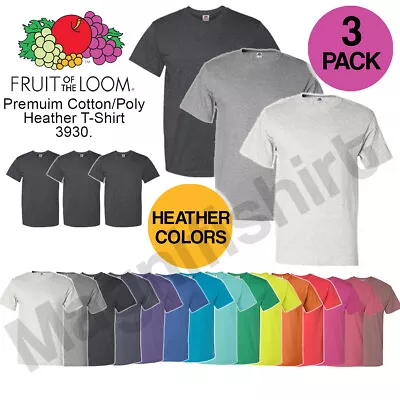 3 PACK Fruit Of The Loom T-Shirt 3930R HEATHER Short Sleeve S-6XL Multipack Tees • $19.95