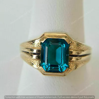 Men's 2 Ct Emerald Cut Simulated Blue Topaz Classic Ring 925 Silver Gold Plated • $124.09