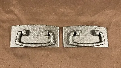 Pair Bail Pull Solid Cast Bass Hammered Pewter Finish Mission Arts Crafts Style • $18.95