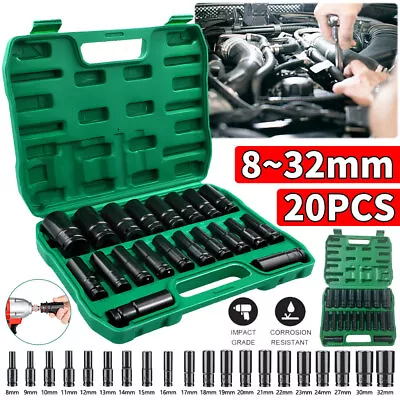 20Pcs 8-32Mm 1/2 Inch Drive Deep Impact Socket Set Heavy Metric Garage Tools • $31.99