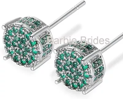 Micro Pave 14K Gold Plated Green Cubic Zirconia Men Women Cluster Stud Earrings • $10.95