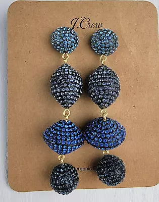 J. Crew Blue Crystal Pave Ball Drop Earrings Gold-Tone Pierced Post 3 Inch • $24.50