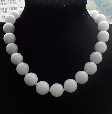 12mm/14mm Large Roundnatural White Jade Stone Beaded Necklace 16 -24 man Woman • $19.80