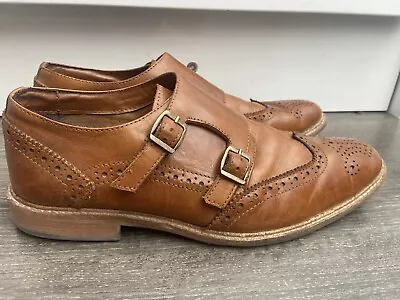 Lambretta Harvey Monk Tan Leather Brogues Shoes U.K. 8 Buckles & Punching Design • £10.95