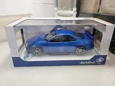 Solido 1999 Nissan Skyline GT-R (R34) Bayside Blue 1:18 New In Box. • $124.99
