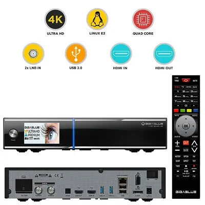 Gigablue UHD Quad 4K ULTRA HD E2 2xDVB-S2 FBC Linux HEVC H.265 Receiver • £299