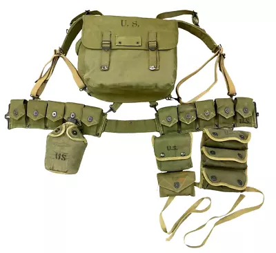 WW2 US Army Equipment Group Belt 1945 Haversack Canteen & Pouches Suspenders • $650