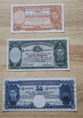 Commonwealth Of Australia 5 Pounds  1 Pound & Ten Shillings Banknotes  • $152.50