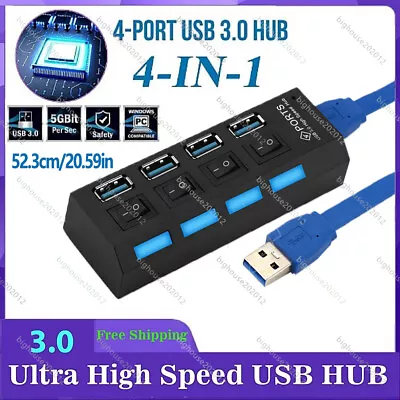 4-Port USB 3.0 Hub Data Splitter LED For Laptop MacBook Air Mac Pro/Mini IMac • $9.95