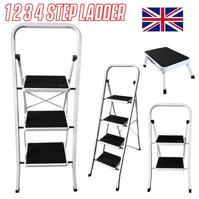 £26.20 • Buy Step Ladder 2 3 4 Foldable Non Slip Tread Mat Rail Multipurpose Home Loft DIY