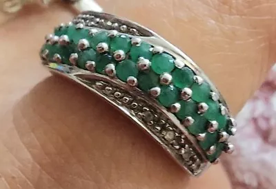 Ladies 925 Silver Emerald & Zircon Band Ring Used Size Q  • £15.99