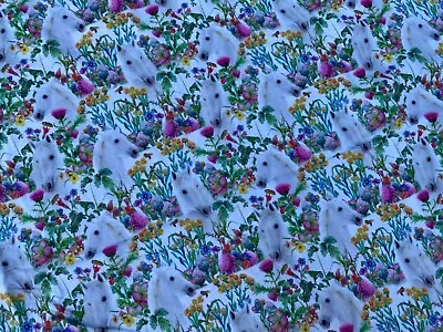 White Horses Florals Cotton Jersey Fabric Flowers Craft Room Clear Out • £2