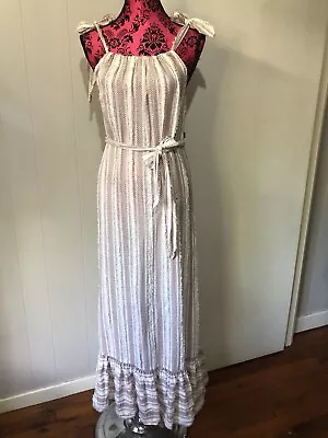 Tigerlily 10 Dress A Line Maxi Boho Gathered Neckline Tie Straps Full Skirt NEW • $95