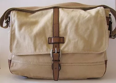 New Fossil Emerson Ew Messenger Dark Khaki Canvasleather Laptop+crossbody Bag • $112.49