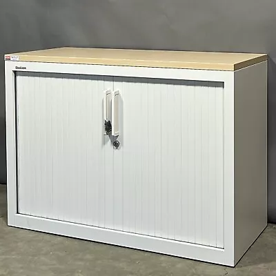 STEELCASE Tambour Cupboard White Maple Office Metal Storage Cabinet Filing • £1175