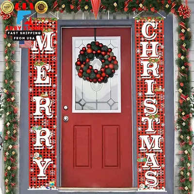 MERRY CHRISTMAS Hanging Banner Porch Sign Pattern Christmas Presents Snow Banner • $15.16