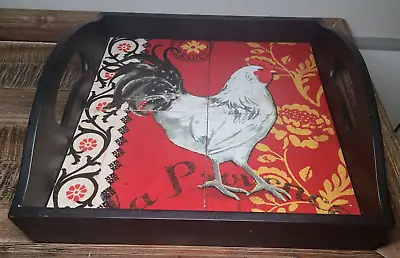 Certified International La Provence 4 Tile Rooster Serving Tray Wood Handles • $45