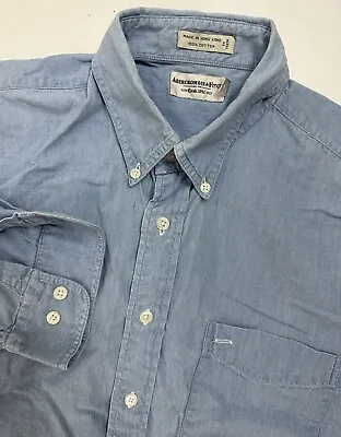 $19.49 • Buy Vintage 90s Abercrombie & Fitch Chambray Shirt Men Large Blue Long Sleeve Preppy