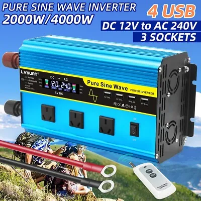 2000W 4000W DC 12V To AC 240V Pure Sine Wave Power Inverter 4USB Remote Control • $179.99