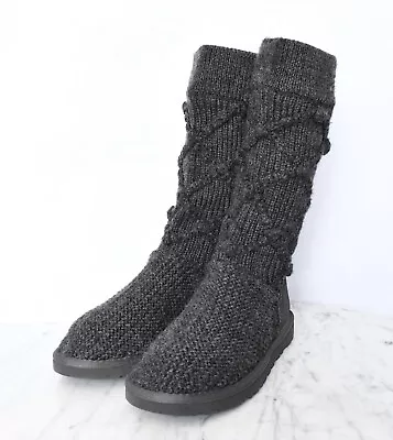 UGG Australia Women's 5879 Classic Argyle Knit Sweater Tall Gray Boots Sz 6 • $69.99