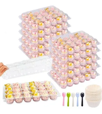 24 Packs X 10 Sets Mini Cupcake Containers Cupcake Carrier Holders • $18.90