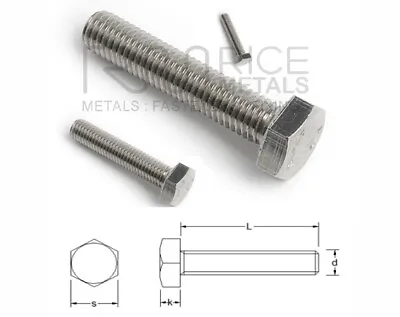 A2 Or A4 SET SCREWS HEX HEAD FULLY THREADED BOLTS STAINLESS STEEL SIZE CHOICES • £10.99