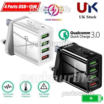 Faster Wall Charger Power Adapter Multi 4 USB For IPhone IPad Samsung UK Plug • £6.89