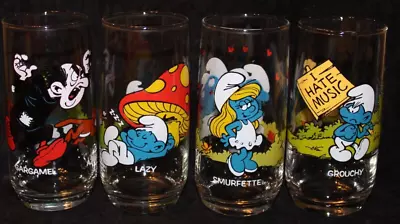 VTG Lot 1982 Smurf Peyo Drinking Glass Smurfette Gargamel Lazy Grouchy • $18.99