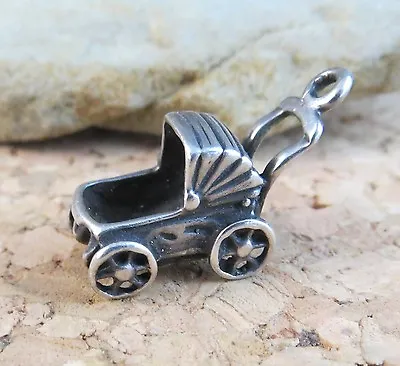 Cute Vintage Sterling Silver Baby Buggy Stroller Carriage 3D Charm Pendant #347 • $13.80