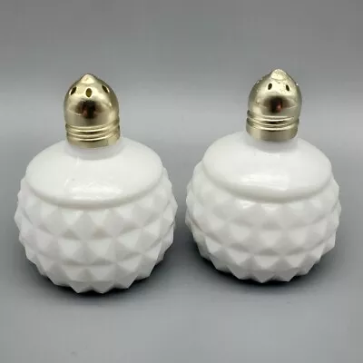 Milk Glass Miniature Salt & Pepper Shakers Hobnail Diamond Point Japan White VTG • $11.95
