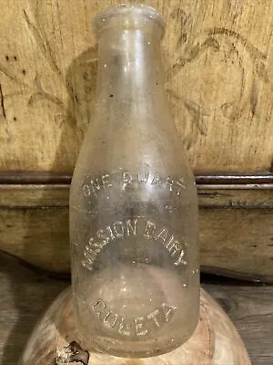 Vintage MISSION DAIRY One Quart Glass Milk Bottle Jug Goleta CA USA 🇺🇸 • $24.88