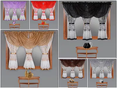 £24.99 • Buy Voile Net Curtains Ready Made With Swags Brown Green  Orange Beige  