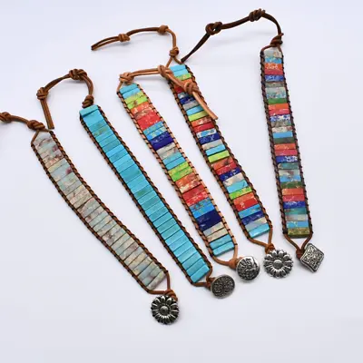 Natural Colorful 7 Chakra Boho Handmade Leather Healing Stone Bead Bracelets UK • £4.98