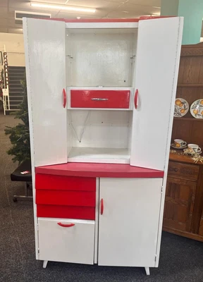 Mid Century Kitchen Larder Unit Cupboard Cabinet Vintage Retro 50s 60s Red & Whi • £250