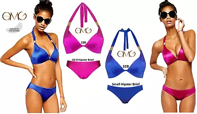 2 X Ultimo OMG Triangle Gel Padded Push-up Bikini Sets: Blue & Pink 32B & Brief • £52