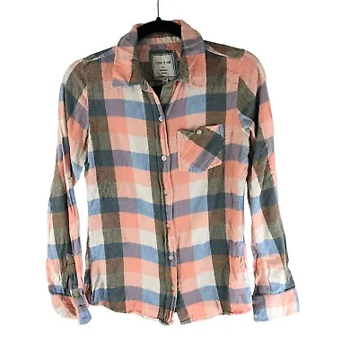 I Love H81 Forever 21 Womens Flannel Shirt Plaid Pocket Cotton Pink Blue S • $5.99