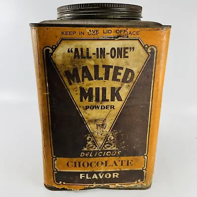 All In One Malted Milk Powder Chocolate 12lb Square Can Omaha NE Advertising Big • $99.95