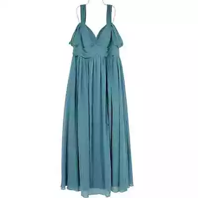 Azazie Lianne A Line Off Shoulder Chiffon Floor Length Dress Bermuda Size A16  • £48.26