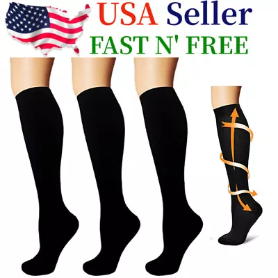 (3 Pairs) Compression Socks Knee High 15-20mmHg Graduated Support Men's Women's • $10.49