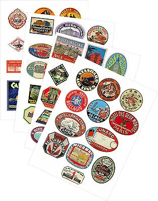 Vintage Style Travel Suitcase Luggage Labels Set Of 12 Vinyl Stickers Multi • £5.77