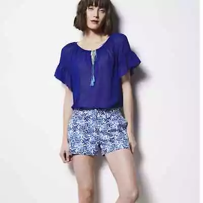 Milly For Design Nation Blue White Scroll Print Sateen Shorts 4 • $24