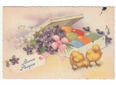 1946 Easter Card Gift Box Violets Lilies Of The Valley Chicks Eggs Coloured • £4.12