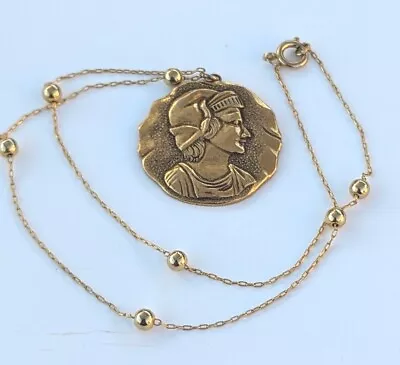 STUNNING VINTAGE ESTATE GOLD TONE ROMAN GREEK CAMEO 1 3/8  PENDANT 18  Necklace • $17