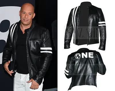Vin Diesel Fate Of The Furious Premier Black Real Leather Racer Jacket Suzahdi • $150