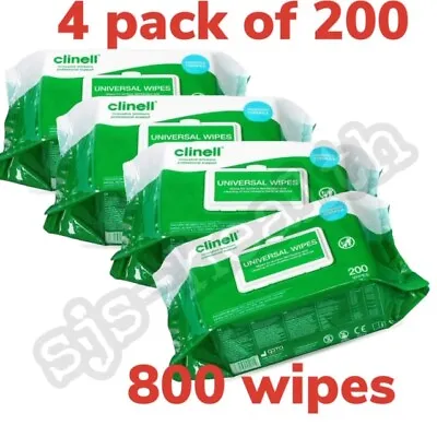 £35.99 • Buy 4 X CLINELL WIPES ANTIBACTERIAL WET WIPES KILLS 99.9% GERMS 200 WIPES PER PACK