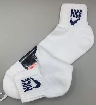 DEADSTOCK Vintage Nike Logo Quarter Socks Blue Spellout Swoosh Size 10-13 USA • $39.95