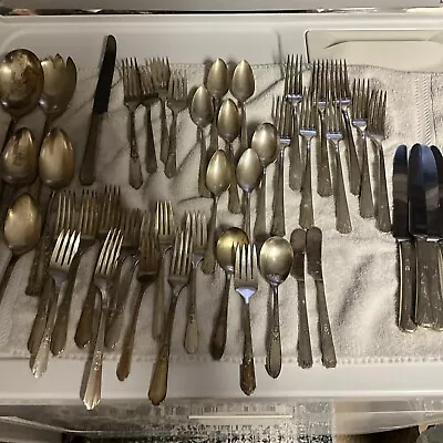 Mixed Lot Of 49 Pieces Vintage Silverplate Forks Knives Spoons - Crafts • $38.99